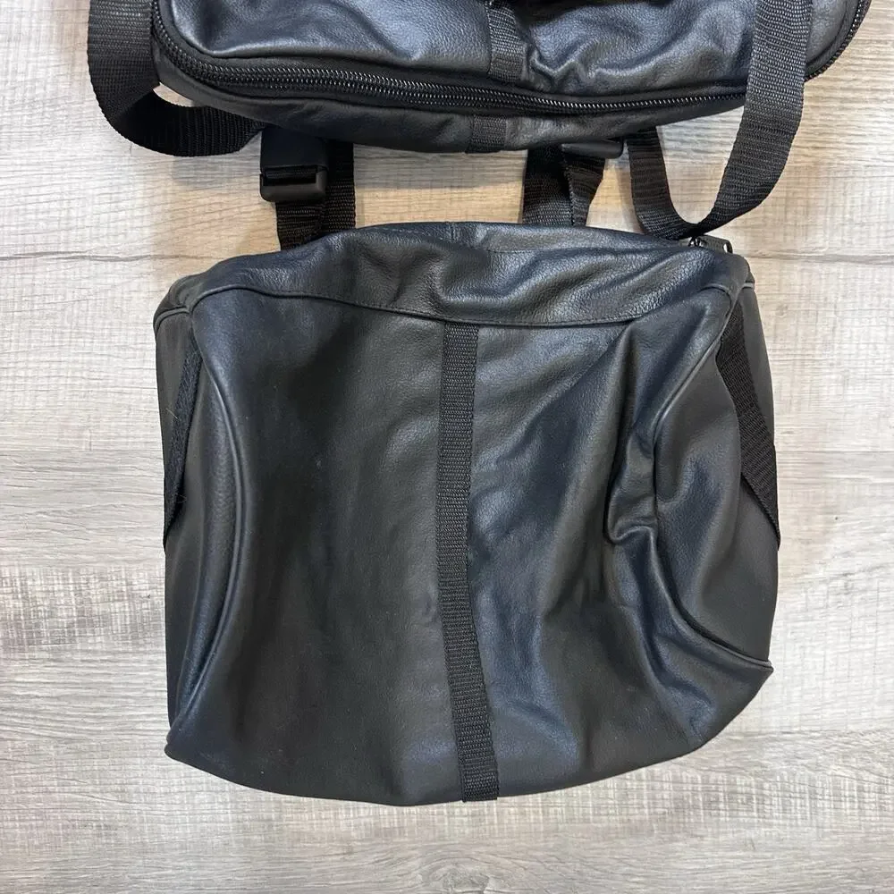 2 Piece Black Leather Expandable Motorcycle Sissy Bar Bag Waterproof Travel